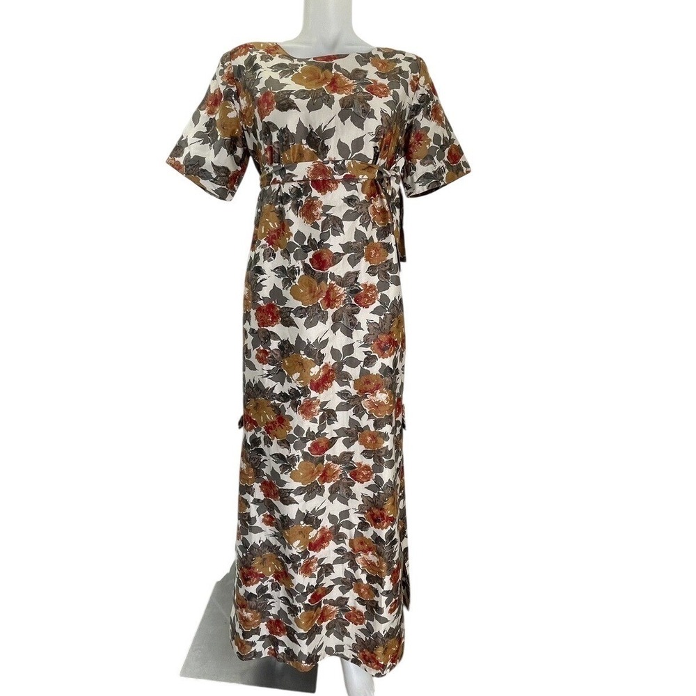 Vintage 70s Maxi Maxi Floral Empire Waist Side Slits Don-About SZ M/V